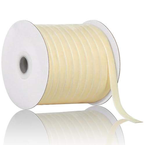 Vintage-Samtband, 1 cm breit, 45,7 m Rolle, einseitig, perfekt für Geschenkverpackungen, Schleifen, Weihnachtskränze, Girlanden, Blumensträuße, DIY Handwerk (Beige) von KKSTY