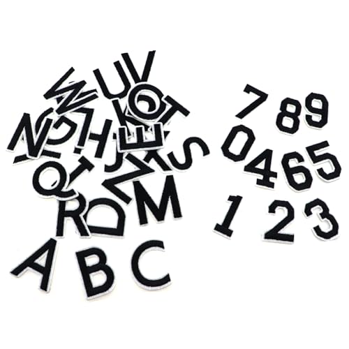 KKUANG 72 Stück 40 mm Alphabet und numerische Stickerei-Aufnäher, schwarz, Alphabet-Stickerei-Aufnäher, A-Z, Zahlen 0–9, geeignet für Freizeitkleidung, Gepäck, Hut, Handarbeit, DIY von KKUANG