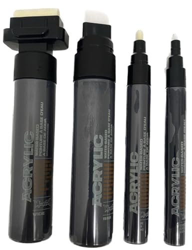 KLAMOTTEN STORE Acrylic Paint Marker Schwarz 4 Stück 0,7-30mm Faserspitze, Pumpsystem von KLAMOTTEN STORE