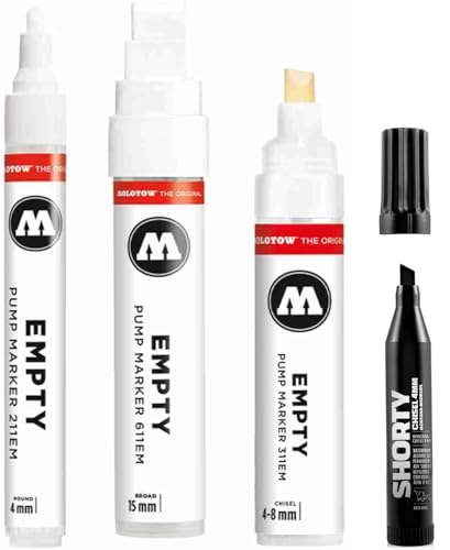 Molotow Empty Marker Set leere Stifte zum auffüllen, One4All, Faserspitze, austauschbar, nachfüllbar, Federsystem von KLAMOTTEN STORE