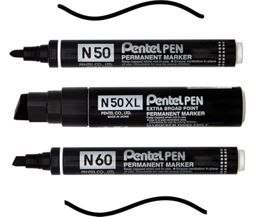 Pentel Power Permanet Marker Set 3 x schwarz N50 N60 N50XL von KLAMOTTEN STORE