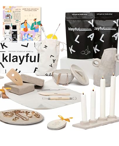 KLAYFUL Ton Töpferset für Anfänger - Lufttrocknendes DIY Set für Erwachsene. Inklusive 3 kg Ton, Werkzeuge, Acrylfarben, Pinsel, Dichtmittel, Anleitung (Ohne Farben) von KLAYFUL