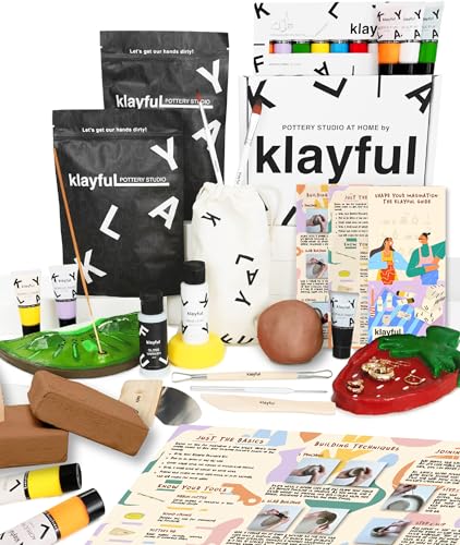 Klayful Ton Töpferset für Anfänger - Lufttrocknendes DIY Set für Erwachsene. Inklusive 3 kg Ton, Werkzeuge, Acrylfarben, Pinsel, Dichtmittel, Anleitung (Terrakotta - Klassische Töne) von KLAYFUL