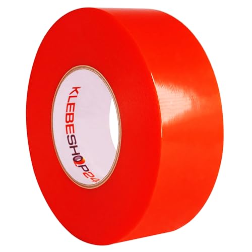 KLEBESHOP24 Doppelseitiges Klebeband aus PET-Folie - Montageband transparent - mit roter Abdeckung - ideal für Handy Reparatur / 30 mm x 50 m von KLEBESHOP24