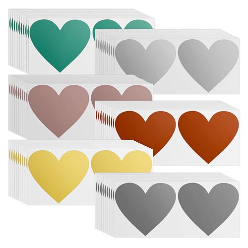 KLEHOPE Rubbellose, 60 Stück Herz Sticker, 8x7 cm Rubbelsticker, Rubbellose Selber Machen für überraschung, für überraschungen, Gutscheinkarten, Einladungen Hochzeit (6 Farben) von KLEHOPE