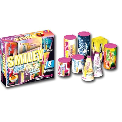 Smiley Maxi Pack - 8-teiliges Fontänen-Sortiment Jugendfeuerwerk für Kinder ab 12 Jahren von KLIMA