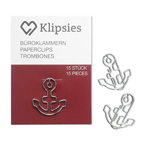 KLIPSIES Anker (Design wählbar) 15 Deko Büroklammern Motiv Heftklammern 1x15 Stück Silber von KLIPSIES