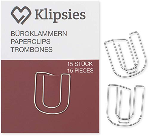 KLIPSIES Buchstabe U (Buchstabe wählbar) 15 Deko Büroklammern Motiv Heftklammern 1x15 Stück Silber von KLIPSIES