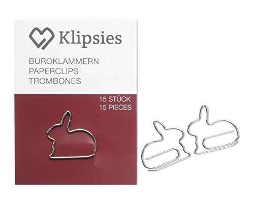 KLIPSIES Hase (Design wählbar) 15 Deko Büroklammern Motiv Heftklammern 1x15 Stück Silber von KLIPSIES