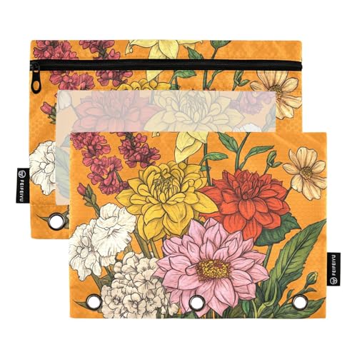 Bindertaschen mit Blumen, Dahlie, Gardenie, Gladiolen, Orange, Ordnereinlagen für Ringe, Ordner, Aufbewahrung mit 3 Ringen, für Bürobedarf von KLL