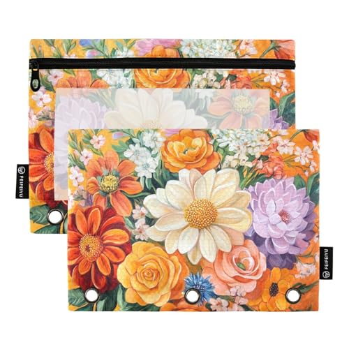 Dahlia Snapdragon Orange Ringe Binder Taschen Kosmetiktasche für 3 Loch Binder Taschen mit Binderlöchern für Untersuchung Zuhause Reise Karten Aufbewahrungsbehälter von KLL