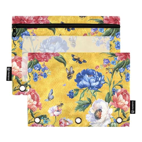 Frühlingsblumen, Pfingstrosen, Dianthus, Schmetterlinge, Bienen, goldene Ringe, Binder-Einsätze für 3-Loch-Bindertaschen mit 3 Löchern, für Bürobedarf, Zubehör von KLL