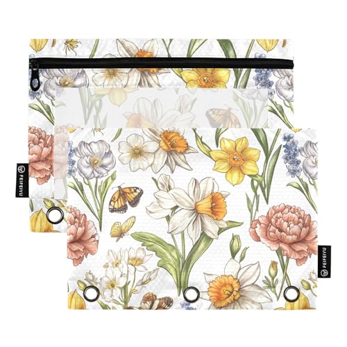 Frühlingsblumen, Pfingstrosen, Schmetterlinge, weiße Bindertasche aus Kunststoff für drei Ringe, Bindertaschen mit 3 Löchern, für Studenten, Zuhause, Reisen, Karten, Aufbewahrungsbehälter von KLL