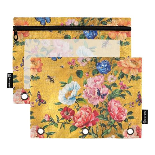 Goldene Taschenmappen, Frühlingsblume, Pfingstrose, Dianthus, Schmetterling, Biene, Plastiktaschen für Ringe, Organizer mit 3 Löchern für Büro Organizer von KLL