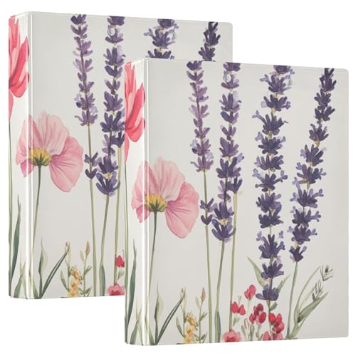 KLL 1-1/2 Zoll Binder 3-Ringe Binder mit Klemmbrett 1/2 Pack Aesthetic Binder 200 Blatt Blumen Pfingstrosen Lavendel Hyazinthen Weiß von KLL