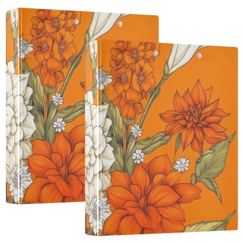 KLL 1 und 1/2 Zoll Ordner 3 Ringbuch mit Klemmbrett 1/2 Stück Bürobedarf 200 Blatt Blumen Gardenie Gladiolus Orange von KLL