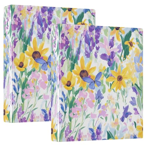 KLL 2,8 cm und 1,27 cm Ringbuch mit Klemmbrett - 1/2 Stück ästhetische Ordner Hardcover Frühlingsblumen Sonnenblume Iris weiß von KLL