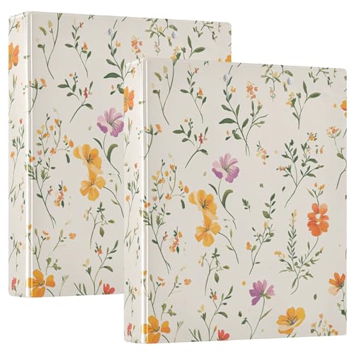 KLL 3,8 cm Ordner 3 Ringbücher mit Tascheneinband 1/2 Stück Aesthetic Binder Hardcover, Sommerblumen Orchidee Grandiflora Freesie Beige von KLL