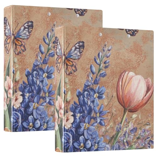 KLL 3 Ringbinder, 1-1/2 Zoll Ordner mit Klemmbrett, 1/2 Pack Collegebänder für Studenten, 200 Blatt, Blumen, Blumen, Hyazinthen, Schmetterlinge, Bienen, Roségold von KLL