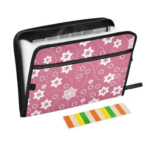 KLL Akkordeanische Aktenordner, 13 Taschen, tragbar, Fächermappe, A4-Größe, Dokumentenmappe für Zuhause, Schule, Büro, Reisen, rosa Blumen von KLL