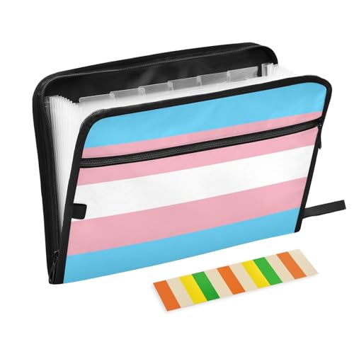 KLL Akkordeanische Aktenordner, 13 Taschen, tragbar, erweiterbar, A4-Größe, Dokumentenmappe, Brieftasche für Zuhause, Büro, Klassenzimmer, Reisen, LGBT-Flagge, Rosa, Blau, Regenbogen von KLL