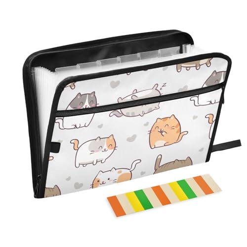 KLL Akkordeanische Dokumentenmappe, 13 Taschen, tragbar, erweiterbar, A4-Größe, Reißverschluss, Dokumenten-Organizer für Zuhause, Büro, Schule, Krankenhaus, Kawaii-Katze, Orange-Grau von KLL