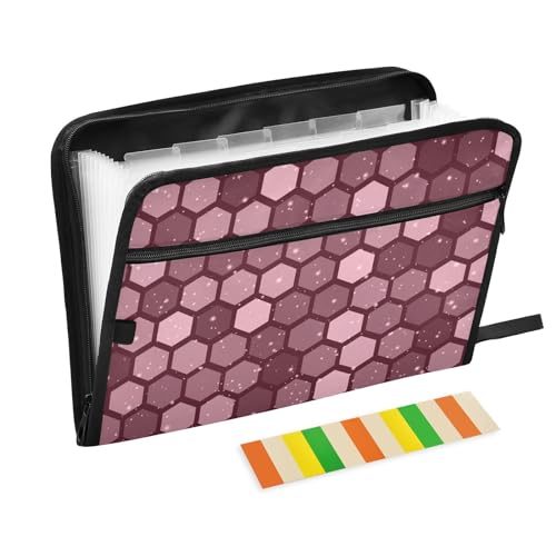 KLL Akkordeanische Dokumentenmappe, 13 Taschen, wasserdicht, Fächermappe, A4-Größe, Dokumenten-Organizer mit Etiketten für Zuhause, Büro, Uni, Klassenzimmer, Bienen-Rosa, Sechseckig von KLL