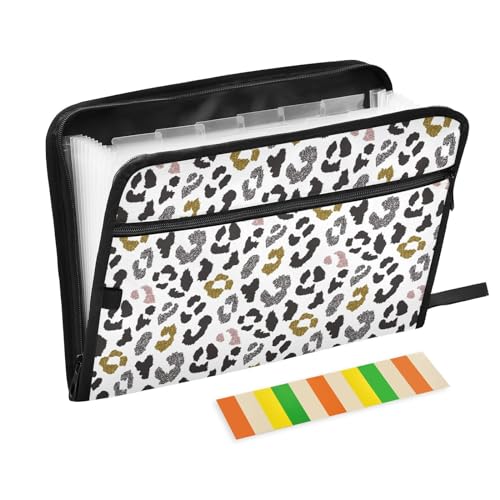 KLL Akkordeanische Dokumentenmappe, 13 Taschen, wasserdicht, erweiterbar, A4, Dokumenten-Organizer mit Etiketten für Zuhause, Büro, Uni, Klassenzimmer, Tierhaut, Leopard von KLL