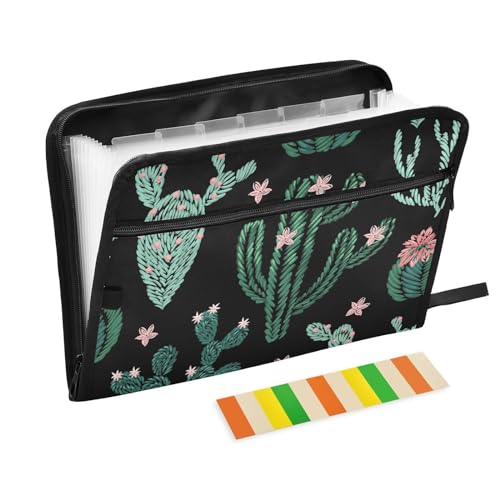 KLL Akkordeanische Dokumentenmappe, 13 Taschen, wasserdicht, erweiterbar, A4-Größe, Reißverschluss, Dokumenten-Organizer für Zuhause, Schule, Büro, Reisen, mexikanische westliche Kaktuspflanze von KLL