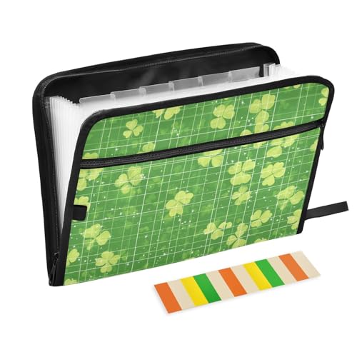 KLL Akkordeon-Aktenordner, Fächermappe, Akkordeon-Aktenordner mit Reißverschluss und Taschen für Krankenpflege, Frühling St. Patrick's Day Klee, Glücksklee von KLL