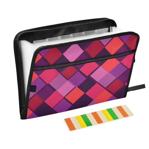 KLL Akkordeon-Aktenordner, Fächermappe, Organizer, Kunststoff, Dokumentenmappe mit Reißverschluss für Büro-Klemmbrett, Retro-Raute, Violett-Rot KLL Akkordeon-Aktenordner, Fächermappe, Organizer, Kunststoff, Dokumentenmappe mit Reißverschluss für Büro-Klemmbrett, Retro-Raute, Violett-Rot von KLL