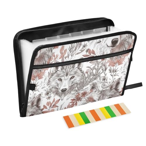 KLL Akkordeon-Aktenordner, Fächermappe, Poly-Aktenordner, Dokumentenmappe mit Taschen für Meetings, ästhetischer Wolf, weißes Blatt KLL Akkordeon-Aktenordner, Fächermappe, Poly-Aktenordner, Dokumentenmappe mit Taschen für Meetings, ästhetischer Wolf, weißes Blatt von KLL