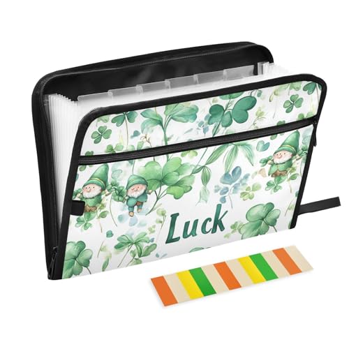 KLL Akkordeon-Aktenordner, legale Größe, Kunststoff, Fächer-Organizer, erweiterbar mit Taschen für Krankenpflege, St. Patrick's Day Kleeblätter von KLL