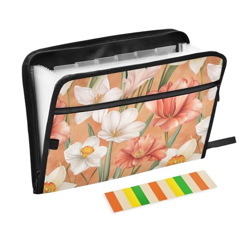 KLL Erweiterbare Aktenordner, Aktenordner, Taschen, Brief-Organizer mit Reißverschluss für Auto, Frühlingsblumen, Blumen, Amaryllis, Roségold von KLL