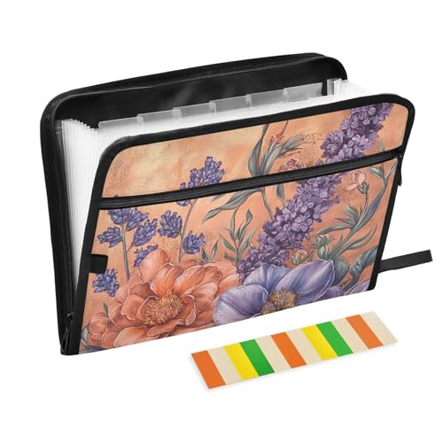 KLL Erweiterbare Aktenordner, Papier-Organizer, Ordner, Fächermappe, Akkordeon-Datei mit Taschen für Küche, Blumen, Lavendel, Hyazinthe, Roségold von KLL