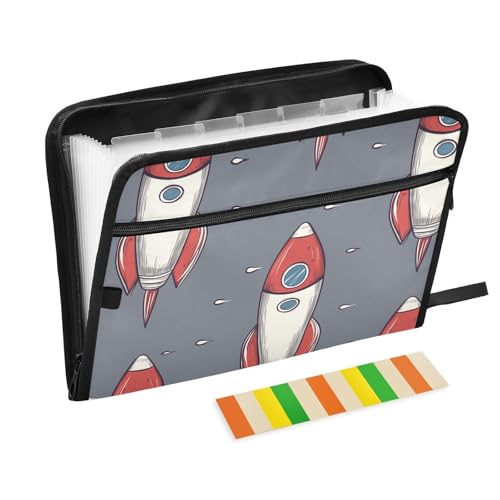 KLL Erweiterbare Dokumentenmappen, Papierordner, Fächermappen, Akkordeon mit Taschen für Auto, Cartoon-Weltraumraketen, Grau KLL Erweiterbare Dokumentenmappen, Papierordner, Fächermappen, Akkordeon mit Taschen für Auto, Cartoon-Weltraumraketen, Grau von KLL