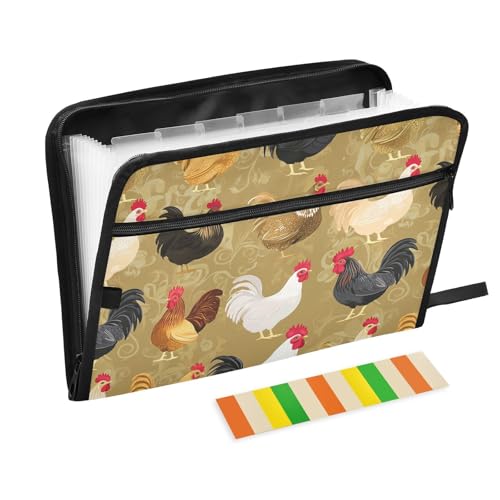 KLL Fächermappen, Aktenordner, Taschen, Kunststoff, Dokumentenmappe mit Taschen für Klassenzimmer, Kunst, Haustier, Huhn, Gold KLL Fächermappen, Aktenordner, Taschen, Kunststoff, Dokumentenmappe mit Taschen für Klassenzimmer, Kunst, Haustier, Huhn, Gold von KLL