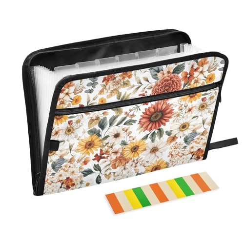 KLL Fächermappen, Papierordner, Fächermappe, Büro-Aktenordner mit Taschen für Krankenpflege, Blumen, Dahlie, Gänseblümchen, Sonnenblume, Weiß von KLL