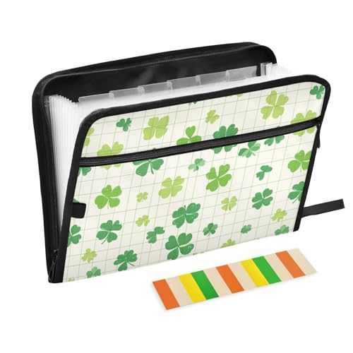 KLL Fächermappen, erweiterbare Fächermappe, Büro-Aktenordner mit Taschen für Schule, St. Patrick's Day Lucky Green Clover von KLL