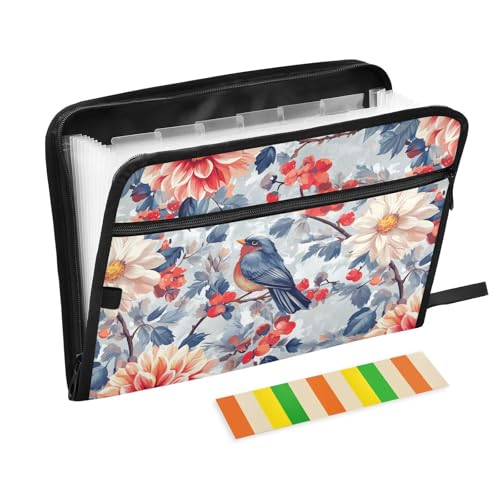 KLL Hängeregistratur-Ordner, Fächermappe, Hängeregistratur-Ordner, Büro-Papier-Organizer mit Taschen für Baustelle, Herbstblumen, Kirschblüten, Vögel, Silber von KLL