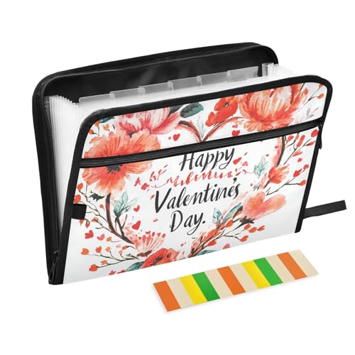 KLL Hängeregistratur-Ordner, Papier-Organizer, Ordner, Kunststoff, Fächermappe, legale Größe mit Reißverschluss, für Büro-Klemmbrett, Blumen, Herz, Liebe, Happy Valentine's Day von KLL