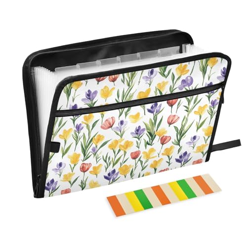 KLL Hängeregistratur-Ordnertasche, erweiterbare Datei-Hängeregistaschen, Büro-Papier-Organizer mit Reißverschluss für Klassenzimmer, Frühlingsblumen, Blumen, Iris, Narzisse von KLL