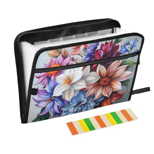 KLL Hängeregistraturmappe, Fächermappe, Kunststoff, Hängeregistraturmappe für Büro, Papier-Organizer mit Reißverschluss, für Schule, Blumen, Pfingstrosen, Gardenie, Schmetterlinge, Bienen, Roségold von KLL