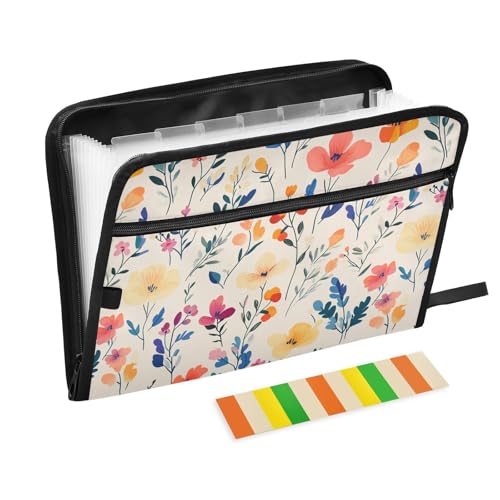 KLL Hängeregistraturmappe Aktenordner Aktenordner Tasche Kleine Datei Organizer mit Reißverschluss für Krankenpflege Blumen Portulaca Grandiflora Freesie Beige von KLL