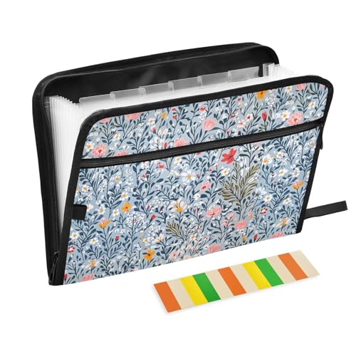 KLL Hängeregistraturmappe Papierordner Organizer Datei Taschenordner Hängemappe mit Taschen für die Arbeit, Sommerblumen, Blumen, Dianthus, Rosmarin, Grau von KLL