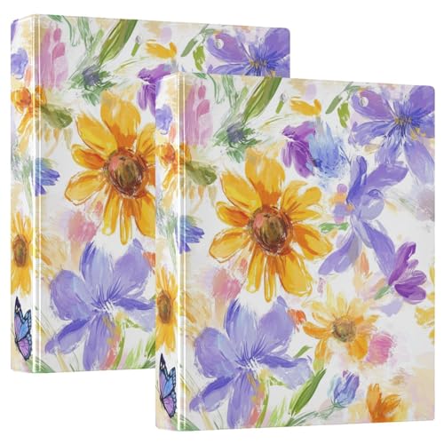 KLL Notizbuch mit drei Ringen, 3,8 cm (1,5 Zoll) mit Klemmbrett, 1/2 Packung Ordner für Studenten, Hardcover, Frühlingsblumen, Iris-Schmetterlinge, Weiß von KLL