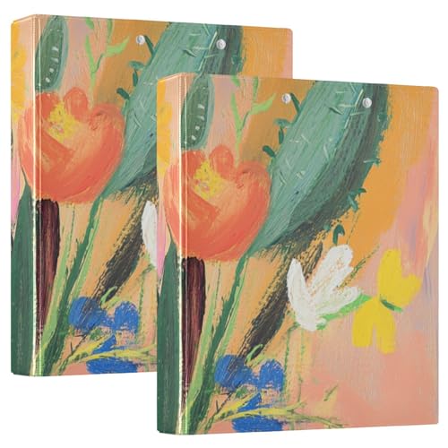 KLL Ordner mit drei Ringen, 1 und 1/2 Zoll mit Klemmbrett, 1/2 Packungen, Ordner für Studenten, Hardcover, Kaktusblume, Sonnenblume, Pfirsich von KLL