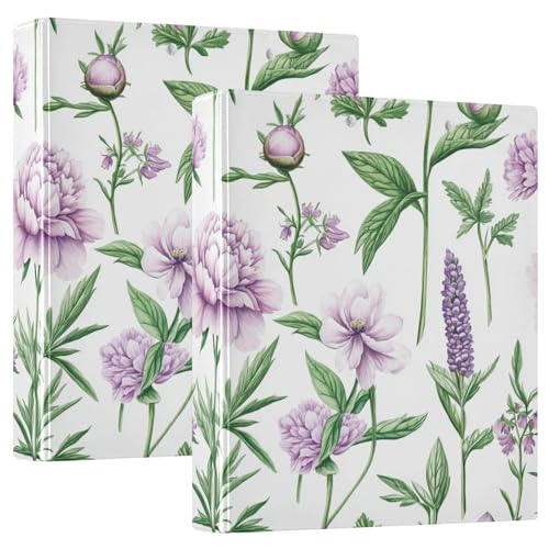 KLL Ringbuch mit Klemmbrett, 2,5 cm, Aesthetic Binder Hardcover, Blumen, Pfingstrosen, violette Pfingstrosen, Weiß, 1/2 Stück von KLL