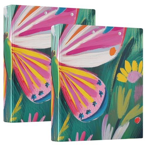 KLL Ringordner mit Tascheneinband, 3,8 cm, Bürobedarf, Hardcover, Schmetterling, flatternde bunte Blumen, 1/2 Stück von KLL