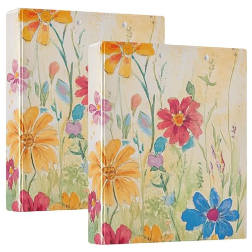 KLL Runde Ringbinder, 3,5 cm Ordner mit Klemmbrett, 1/2 Stück, Ordner für Studenten, Hardcover, Schmetterlingsblumen von KLL